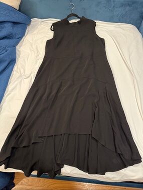 Karen Millen Sleeveless Black High-Low Dress Mock Neck Lined